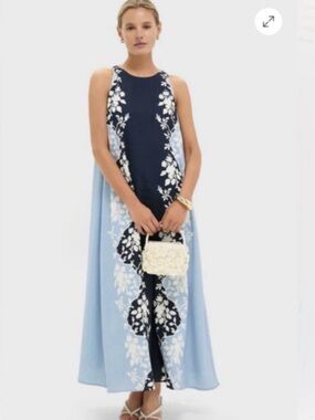 Tuckernuck Portia Floral Maxi Dress Blue Bow Back Size M